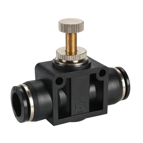 Five Pack One Quarter Inch Pneumatic Air Flow Control Valve Set With Union Straight In Line Speed Controller Fittings