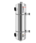 200K BTU Stainless Steel Pool Heat Exchanger, 304 Grade, Salt Water Resistant, 1 and 1.5 Inch FPT Ports, shown with mounting brackets