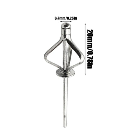 Close-up of Assorted Blind Rivets Kit With Steel Mandrel For Auto Marine Construction Home Appliances And DIY Projects, dimensions shown.