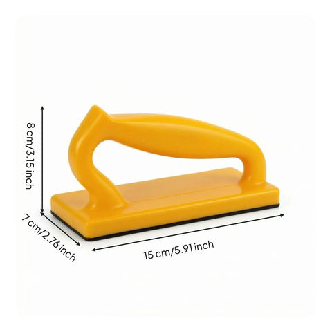 Straight Shooting Push Handle Guide With Killer Non Slip Rubber Footing And Rigged Right Balanced Frame For Smooth Table Jointer Planer Woodfeeding Precision Control, yellow design, dimensions 15x7x8 cm.
