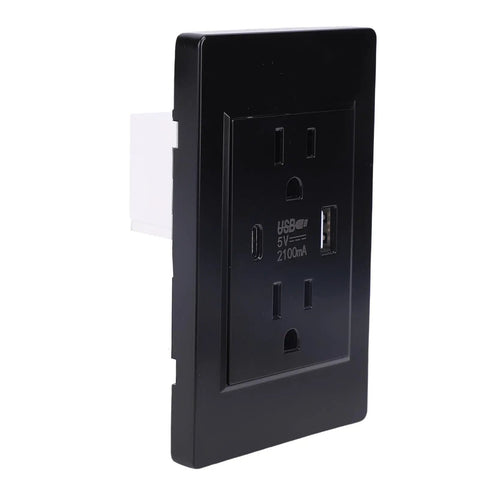 Next Level Wall Outlet With Fast Usb C And Dual Usb A Ports 15 Amp Electrical Receptacle in black for home office setup.