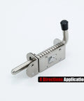 Spring Loaded Latch Pin Set, 304 Stainless Steel Barrel Bolt Thickened 2mm Door Lock, 5 Inch Brushed Finish, 4 pack, angled view