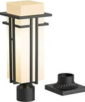 Rugged Aluminum Outdoor Post Light Fixture With Frosted Glass For Porch Or Garden, shown with base, 22 Inch Tall.
