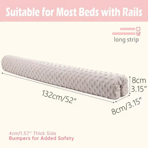 Toddler Bed Rail Bumper Guard With Memory Foam, shown in white with dimensions 132cm x 8cm, for loft and bunk beds