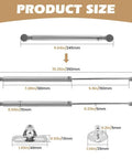 Product size diagram of Two Pack Soft Close Lid Supports Hinges For Storage Chests And Lift Top Benches, 150N Adjustable Lid Stay Hardware.