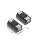 Hella Reliable 100 Piece SMD Rectifier Diode Pack Built Tough For High Voltage Circuits Rock Solid Replacement Parts For Automotive Power Supplies And Industrial Jobs, two compact diodes 0.5cm by 0.2cm.