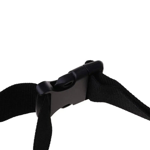 Black adjustable strap detail of Straight Up Rugged Clear PVC Fanny Pack With Anti Static Grid Design And Adjustable Waist Bag.