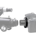 M42 T Ring Adapter For Canon DSLR Cameras, Durable Aluminum Build, shown connecting telescope to Canon body for astrophotography.