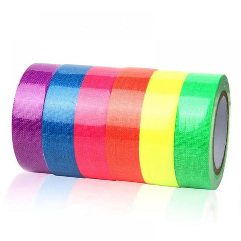 Neon UV Glow In The Dark Tape Set Six Color Party Ready Gaffer Cloth Adhesive Tape 0.6 Inch By 16.5 Feet