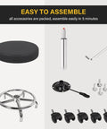 Round Rolling Stool With Footrest In PU Leather, Height Adjustable 360 Degree Swivel Office Chair On Wheels, assembly parts.