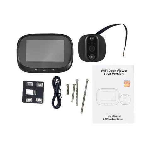 Smart Video Doorbell Camera With 4.3 Inch Display, WiFi Door Peephole Monitor, Tuya App Connected, components shown