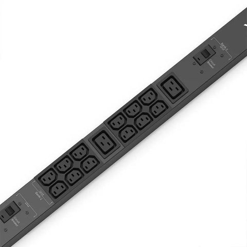 Heavy Duty Rack Mount Pdu Power Bar Loaded With 44 Outlets Featuring 36 C13 And 6 C19 Plus Two 5 20R Plugs Nema L21 30P Input And 10 Ft Cord For Data Center Rigs with mounted outlets.