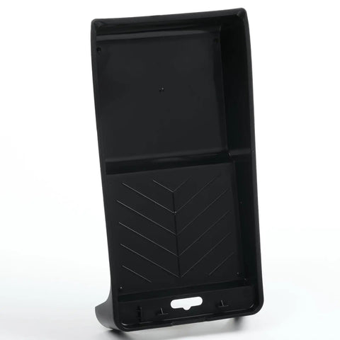 4 Inch Paint Tray Pan Set 12 Pack Black Spill Resistant Mini Trays With Dual Wells For Rollers, angled view showing wells