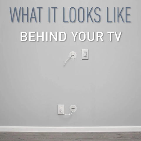 Cord Cover With Grommets For Wall Mounted TV Cables, 2 Pack, Slick Cable Management Kit in use behind a TV setup