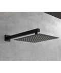 10-inch rainfall shower head attachment for shower system, designed for wide even water coverage in black finish.