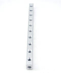 Side view of G One Quarter Inch Port Pneumatic Aluminum Manifold Block, 10 Way 12 Port Splitter, showing ports on aluminum body.