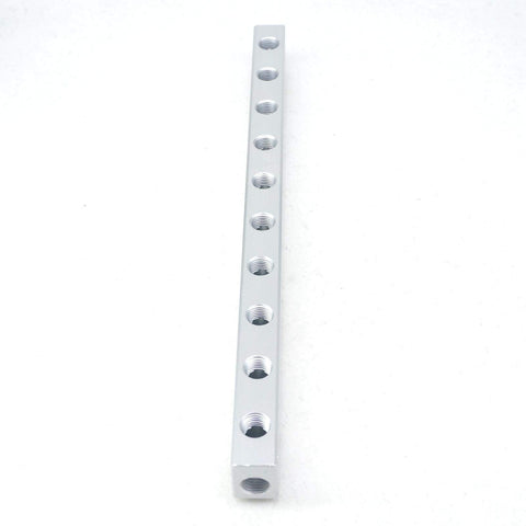 G Quarter Inch Port 10 Way Pneumatic Aluminum Manifold Block Splitter For Air Water Gas And Oil Systems, side view