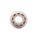MR115 full ceramic bearing, white outer housing with brown ceramic balls, front view.
