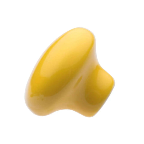 Six Piece Set Of Round Ceramic Kitchen Cabinet Knobs In Bright Yellow with a smooth rounded design, ideal for drawer pulls.