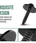Close-up of Fender Liner Bolts Kit 10 Pieces Torx Pan Head Screws For Chevy Silverado GMC Sierra Yukon Cadillac Escalade Buick Regal 2008 Through 2021 GM Vehicles Durable Auto Fasteners showing black screw design.