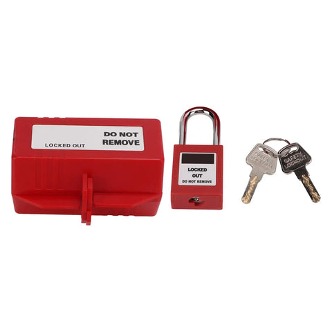 Solid as a Rock Electrical Plug Lockout Device for Industrial Tagout Safety Blocks 100 220V Plugs with 38 Millimeter Padlock Key and keys.