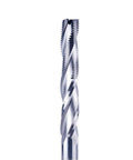 Built Tough Solid Carbide Up Cut Spiral End Mill Router Bit Delivers Knockout Woodworking Door And Window CNC Routing Cuts view from side, showing spiral design.