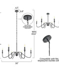 Diagram of Six Light Farmhouse Chandelier Matte Black Classic Candle Ceiling Fixture For Dining Room Living Room Kitchen