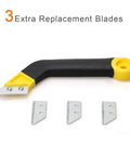 Grout Removal Tool Kit With Angled Saw Blade And 3 Extra Replacement Blades in bright yellow and black handle