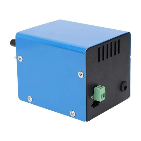Side view of a blue peristaltic liquid pump with adjustable speed and two way flow for lab dosing and vacuum applications.