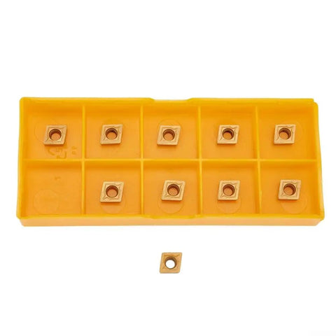 Turning Tool Holder Set With CCMT060204 HM Inserts For Steel Machining, 10 golden carbide inserts in yellow packaging