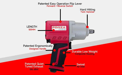 1/2 Inch Composite Air Impact Wrench Pumping Out Eight Hundred Thirty Ft Lbs Of Raw Torque With A Sweet Three Mode Power Dial and ergonomic grip design.