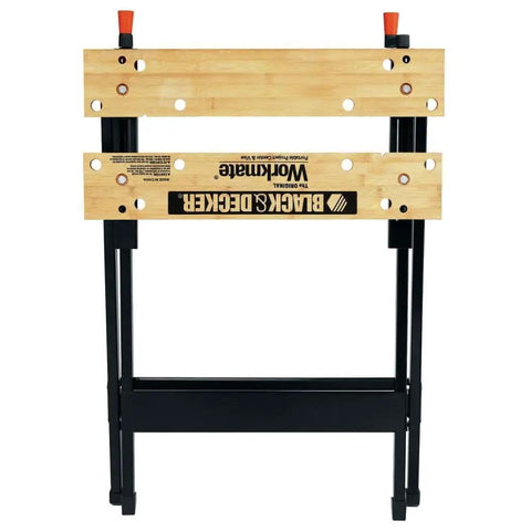 Top view of Pro-Grade Portable Workbench With 350-Pound Capacity, Foldable Steel Frame, Wooden Vise Jaws