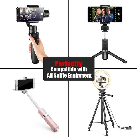 Upgraded Bluetooth 5.0 Remote Shutter For iPhone And Android Cameras on various selfie equipment