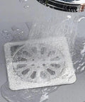 10 Pack 4 Inch Square Disposable Shower Drain Hair Catcher Stickers Solid Mesh Filter For Bathroom Floor And Tub Overflow under running water.