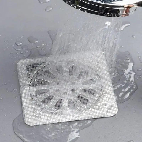 10 Pack 4 Inch Square Disposable Shower Drain Hair Catcher Stickers Solid Mesh Filter For Bathroom Floor And Tub Overflow under running water.