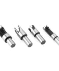 Top Shelf Four Piece Wooden Plug Cutter Set Forged From Heavy Duty High Carbon Steel For Knockout Countersink Plugs In 6Mm 10Mm 13Mm And 16Mm Sizes showing cutting bits.