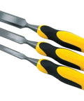 Three Piece Chisel Set With Hardened Chrome Carbon Steel Blades, Short Series For Extra Control, Built Tough For Durable Use