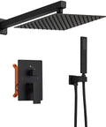 Black Square Shower System With 10 Inch Rainfall Shower Head, Dual Function Wall Mount Mixer, Handheld Shower, Included Rough In Valve Body And Trim, Complete Set For Easy Install And Top Notch Spa Quality Shower
