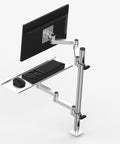 Slick Dual Monitor And Keyboard Mount With Articulating Arm Pole, heavy duty adjustable stand, steel, ergonomic workstation setup.