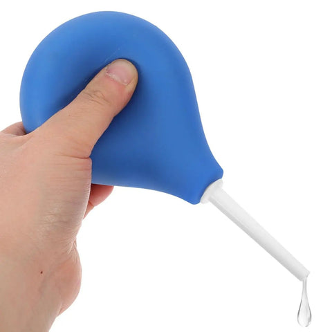 220ML Rubber Squeeze Bulb For Liquid Handling held in hand, Blue, Heavy-Duty Manual Pipette Sucker, Large 6.8 Inch Fluid Vacuum Washer