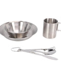 Portable Stainless Steel Camping Mess Kit With Double Layer Cup And Thickened Bowl And Plate, Knife Fork Spoon Utensils Set