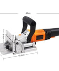Heavy Duty Electric Tenoning And Mortising Machine With Biscuit Jointer Slotting Tool For Cabinet And Furniture Work, features a sturdy aluminum base.