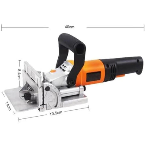 Heavy Duty Electric Tenoning And Mortising Machine With Biscuit Jointer Slotting Tool For Cabinet And Furniture Work, features a sturdy aluminum base.