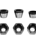 Six Piece Router Bit Collet Chuck Set with 6mm 6.35mm 8mm collets and nuts for drills engraving trimming carving electric routers.