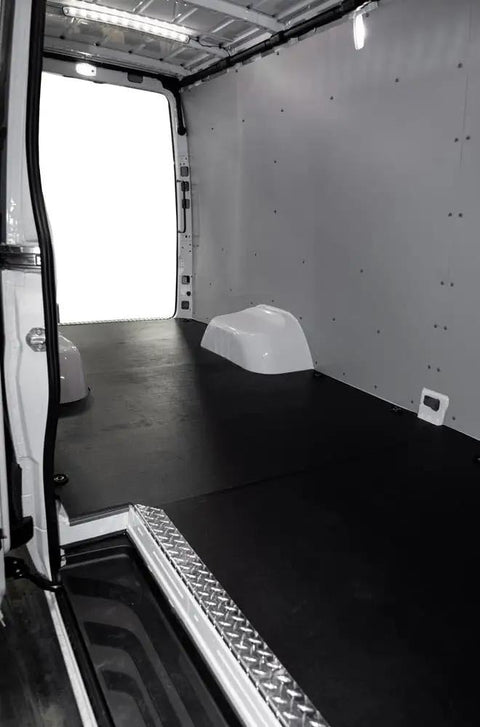 Premium Light Gray 4 mm Polypropylene Van Wall Liner With Full Hardware Kit For Commercial Cargo Panels interior view of cargo area