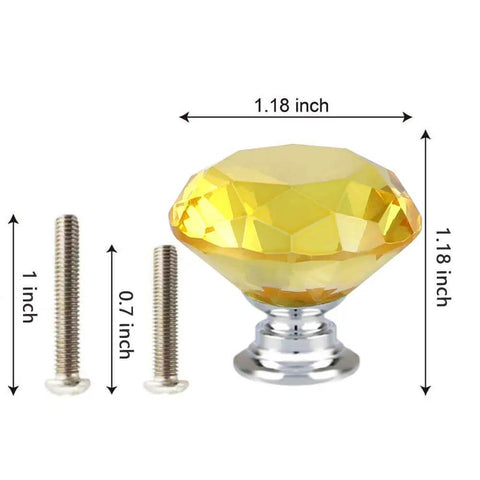 Kick Up Your Cabinetry Game With These Solid As A Rock 12 Piece Pack Of 30Mm Diamond Shape Crystal Glass Cabinet Knobs With Complete Screw Kit For Furniture Yellow, showing 1.18 inch yellow crystal knob with screws.