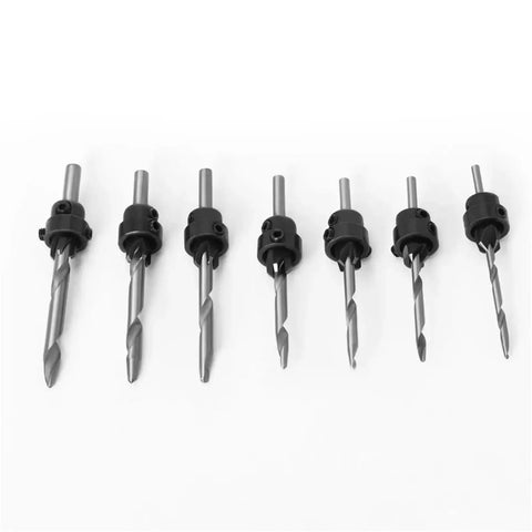 No Worries Backyard Boss Ready To Roll Seven Piece Countersink Drill Bit Set for precision woodworking, displaying various sizes.