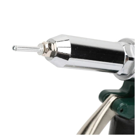 Close-up of Top Shelf Pneumatic Rivet And Nail Gun Kit nozzle, designed for 2.4 to 4.8 mm rivets in automotive and woodworking tasks.