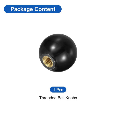 Heavy Duty M8 Female Threaded Ball Knob With Copper Insert, 32mm Dia 1.25 Pitch Thermoset Ball Handle For Machine Levers Black