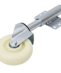 Self Adjusting Spring Loaded Gate Wheel designed for barn use, features a 4-inch nylon wheel and metal plate, holds 110 pounds.